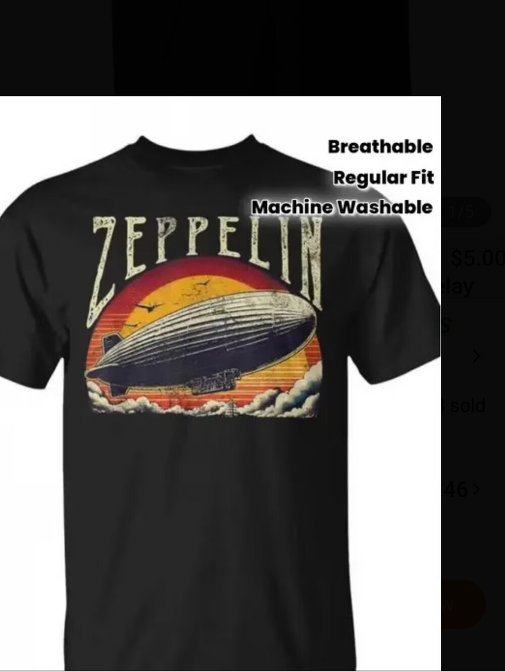 Led Zeppelin Black Graphic Tee with Vintage Airship.New